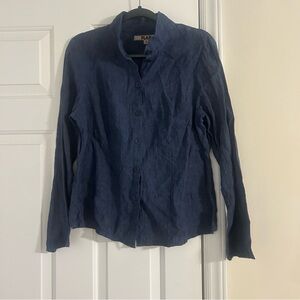 Flax 100% linen button up long sleeve blue size small